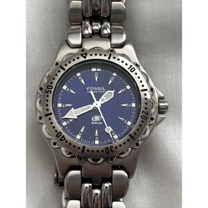 Fossil Blue AM-3099 silver women's watch, 29mm case, new battery